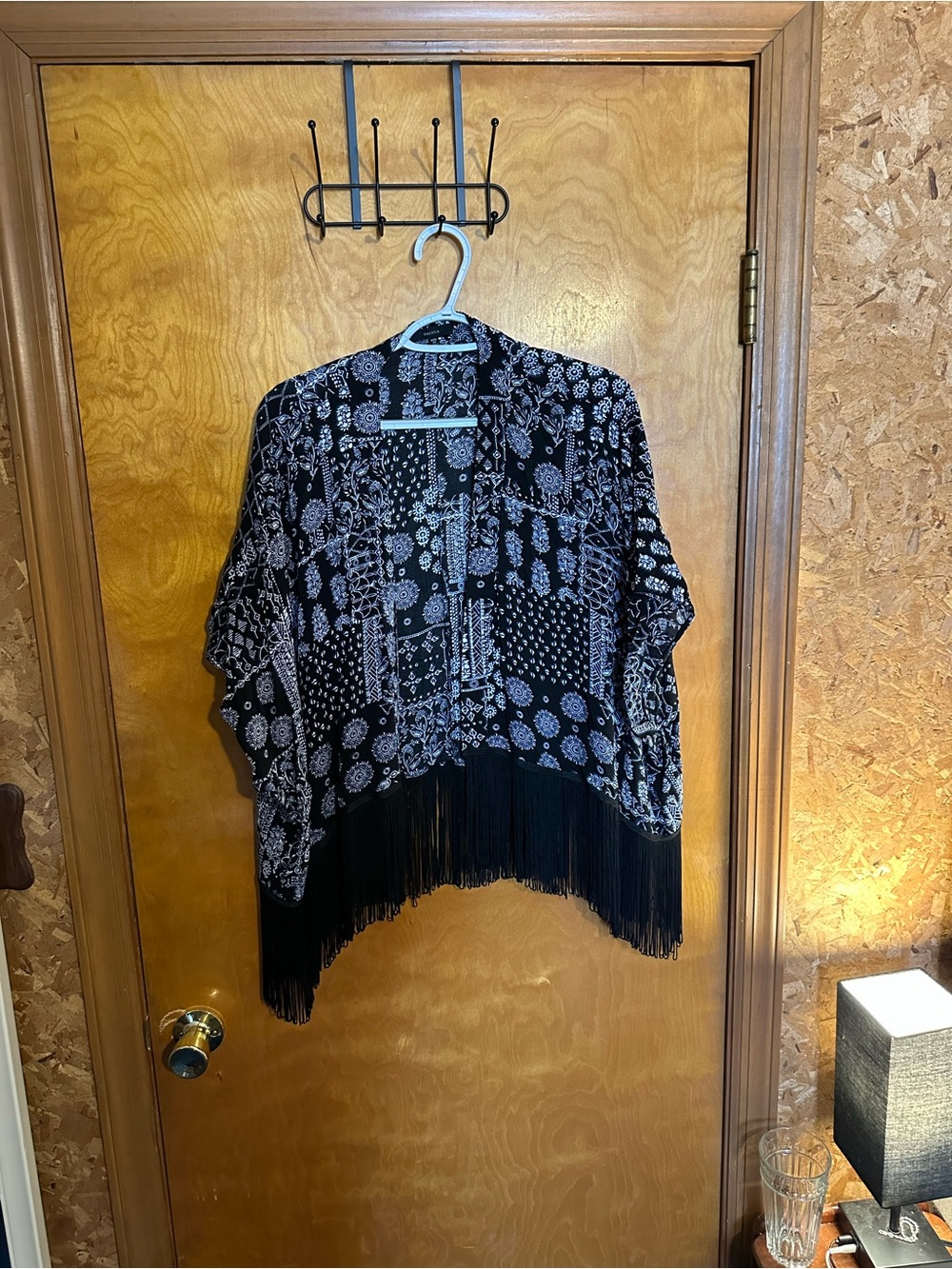 Talula Black Floral Patchwork Fringe Kimono